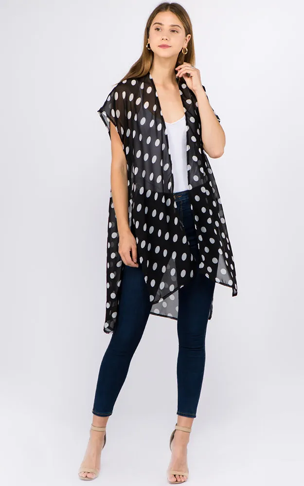 KP1C11 PolkaDot Printed Kimono w/Side Slits