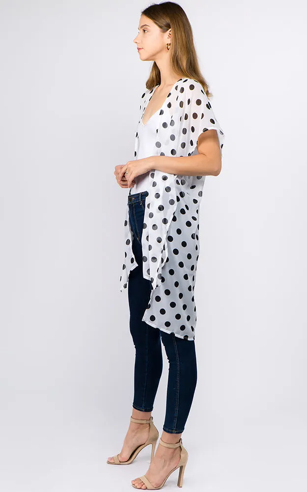 KP1C11 PolkaDot Printed Kimono w/Side Slits