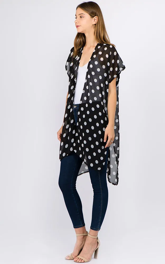 KP1C11 PolkaDot Printed Kimono w/Side Slits