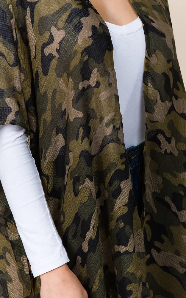 KP1D67 Camouflage Print Cover Up Kimono