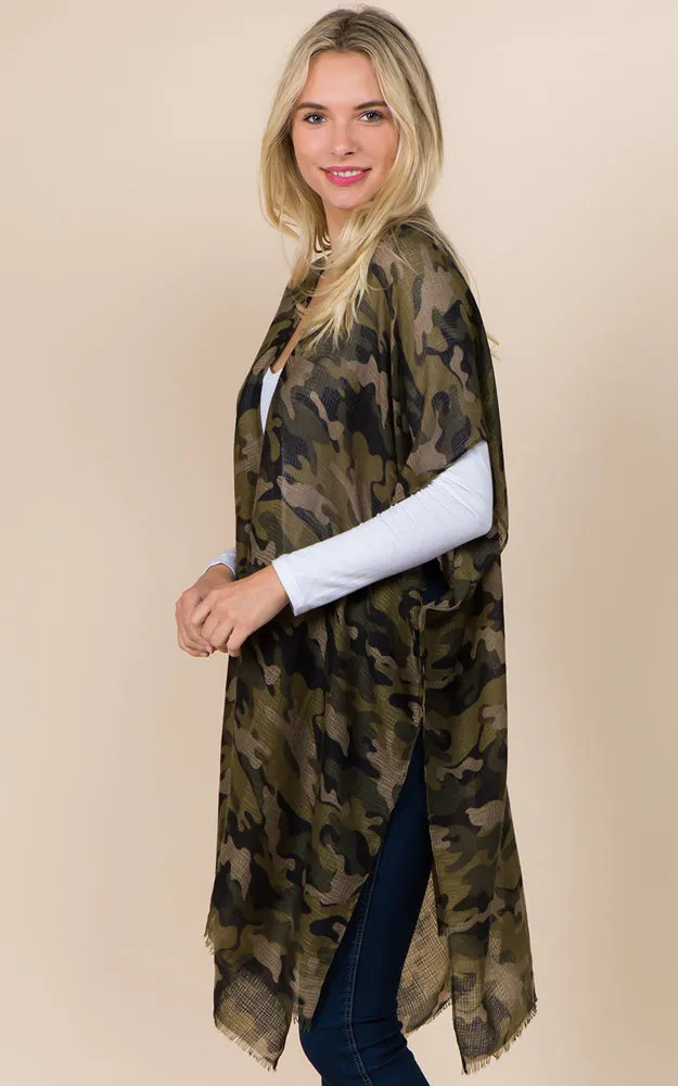 KP1D67 Camouflage Print Cover Up Kimono