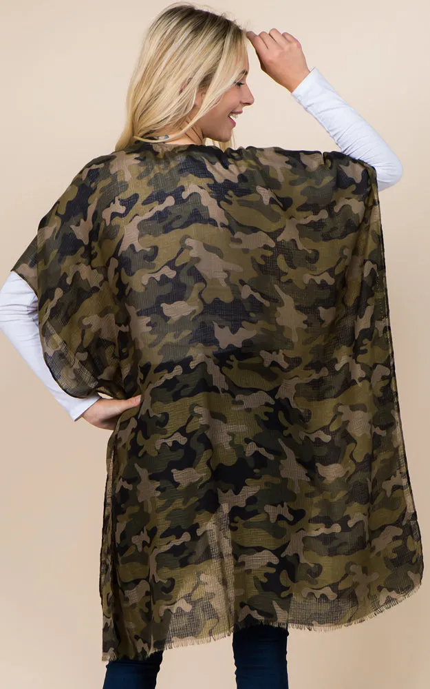 KP1D67 Camouflage Print Cover Up Kimono