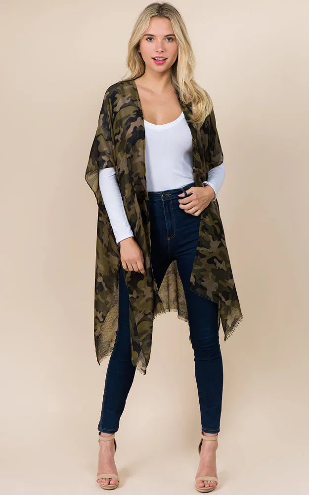 KP1D67 Camouflage Print Cover Up Kimono