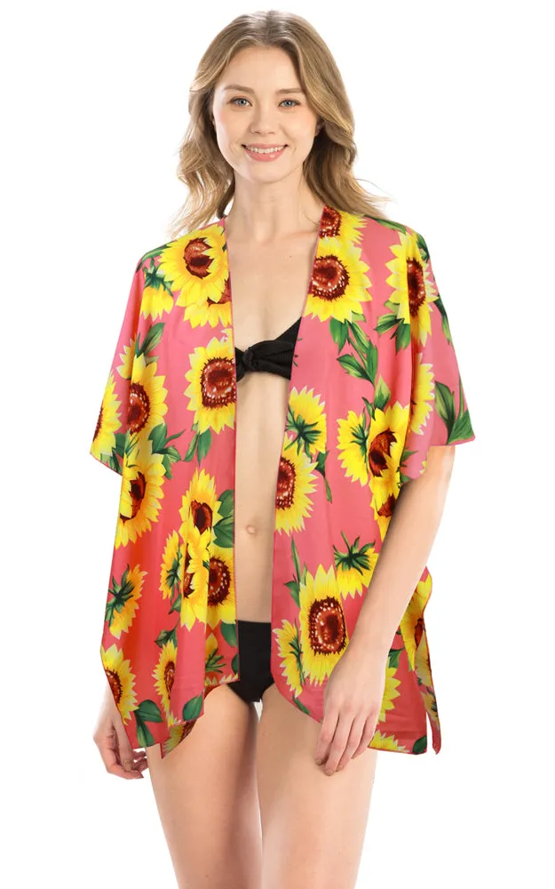 LOF1171 Sunflower Print Design Cover Up Kimono