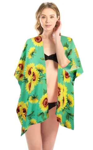 LOF1171 Sunflower Print Design Cover Up Kimono