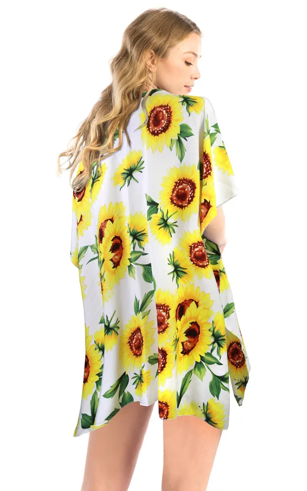 LOF1171 Sunflower Print Design Cover Up Kimono