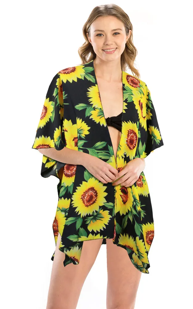LOF1171 Sunflower Print Design Cover Up Kimono