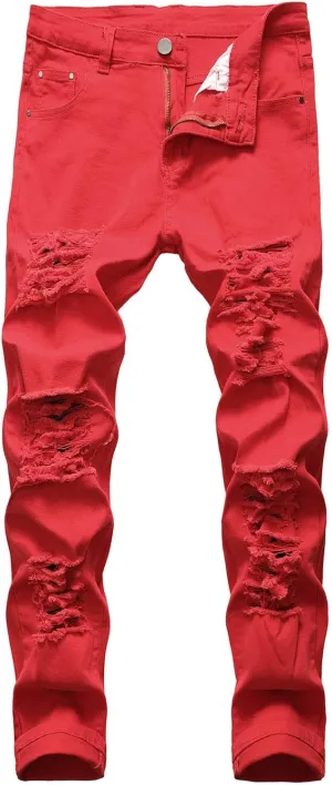 Men's Jeans Slim Fit Stretch Skinny Ripped Jeans for Men Stacked Distressed Straight Pants Denim Jeans