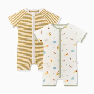 Safari & Ribbed Zip Summer Sleepsuit 2 Pack