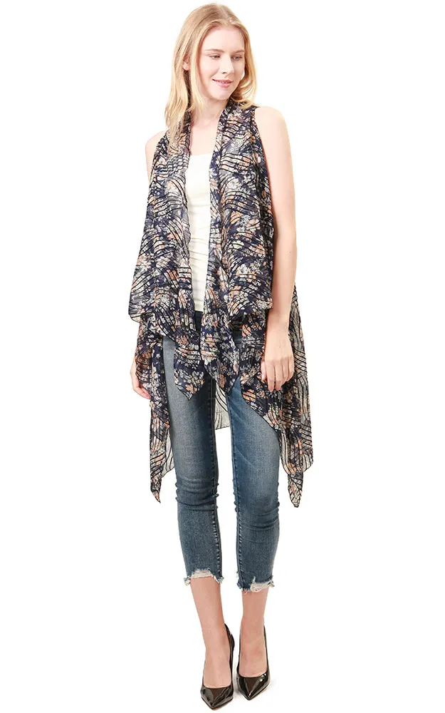 VP8033 Blue Flower Pattern Design Scarf Vest with Burnout Detail